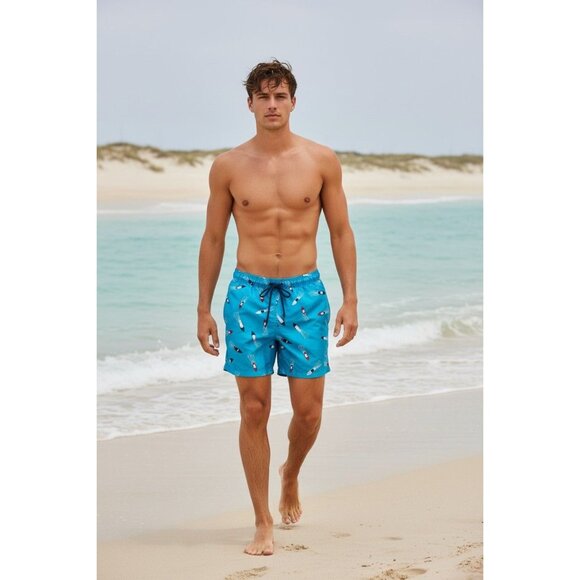 George Mens Swim Shorts Summer Speed Boat Print Blue Large (36-38) Elastic Waist - Picture 5 of 10